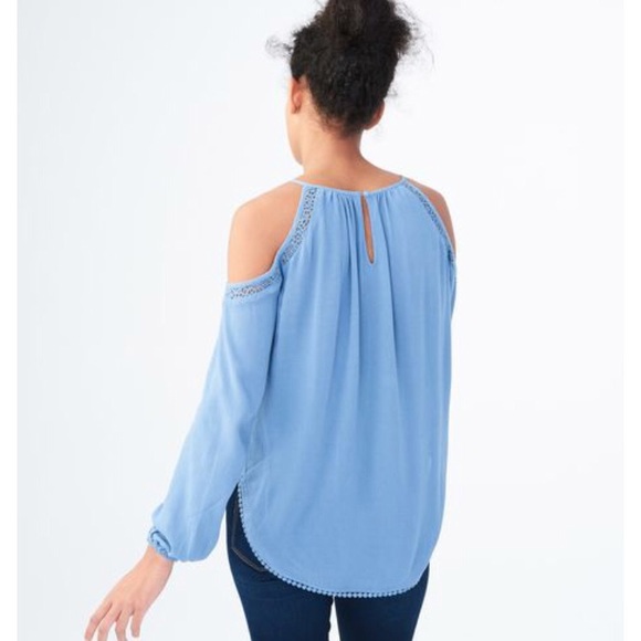 LONG SLEEVE CRINKLED COLD-SHOULDER TOP - Picture 2 of 4